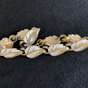 Gold-Tone and Cream Enamel Leaf Bracelet